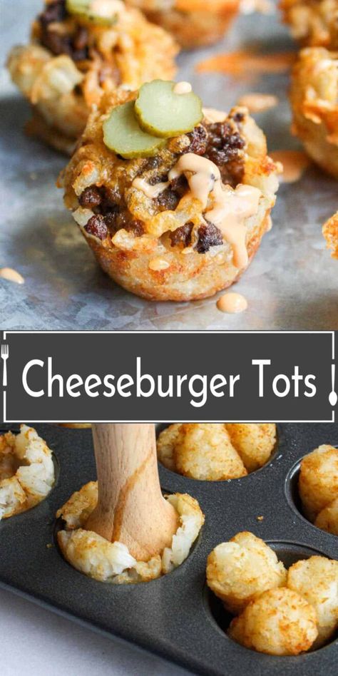 Tater Tot Cheeseburger, Super Bowl Appetizer Ideas, Appetizers For Party Bite Size, Cheeseburger Cups, Superbowl Food, Super Bowl Snacks, Superbowl Appetizers, Bowl Party Food, Easy Party Food