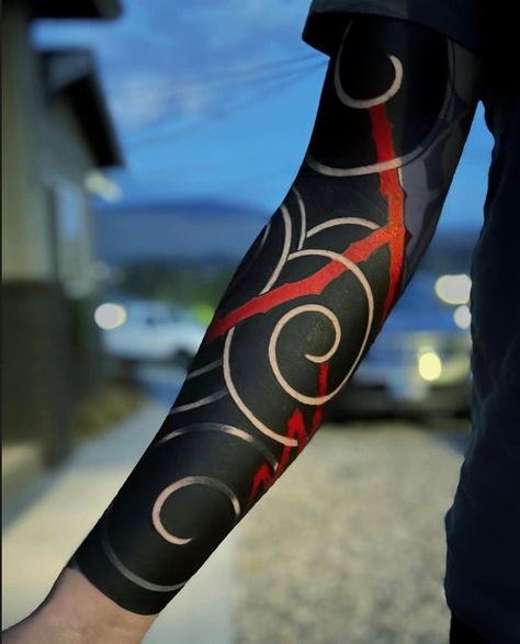 Black Japanese Tattoo Sleeve, Leg Blackout Tattoo, Blast Over Tattoo Cover Up, Black Out Leg Tattoo, Blackout Tattoo Leg, Blackout Tattoo Ideas, Black Out Tattoo, Negative Tattoo, Blast Over Tattoo