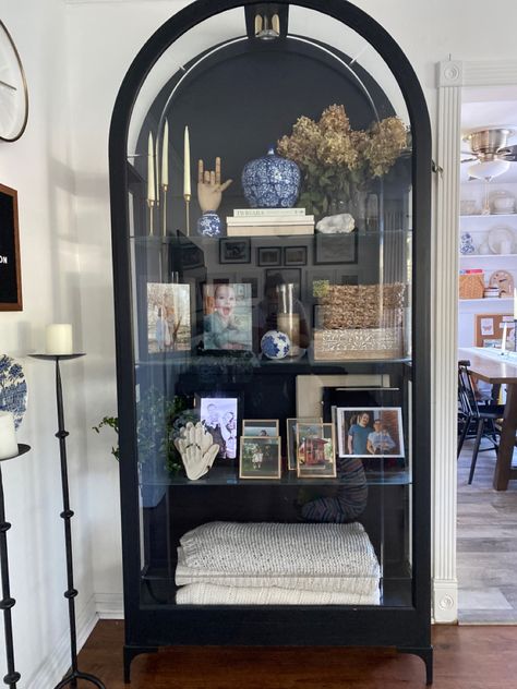 Display Cabinet Ideas, Display Cabinet Decor, Creative Storage Solutions, Welcome To My House, Black Cabinets, Cabinet Decor, Display Cabinet, Pool House, Rustic Home Decor