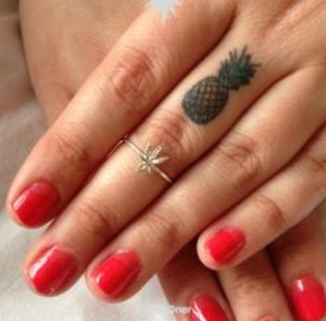 Perfect size - different location Psych Tattoo, Tattoo On Ring Finger, Pineapple Tattoo Meaning, Pineapple Tattoos, Pinapple Tattoos, Baby Pineapple, Pineapple Tattoo, Tattoos Meaning, Cute Tats