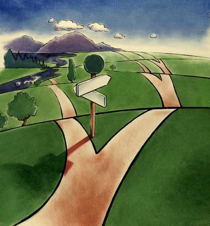 Forked Road The Road Not Taken Illustration, Two Roads Diverged In A Wood Drawing, Two Paths Illustration, Fork In The Road Drawing, Different Paths Illustration, The Road Not Taken Drawing, Path Drawing Ideas, Highway Drawing, Pathway Drawing