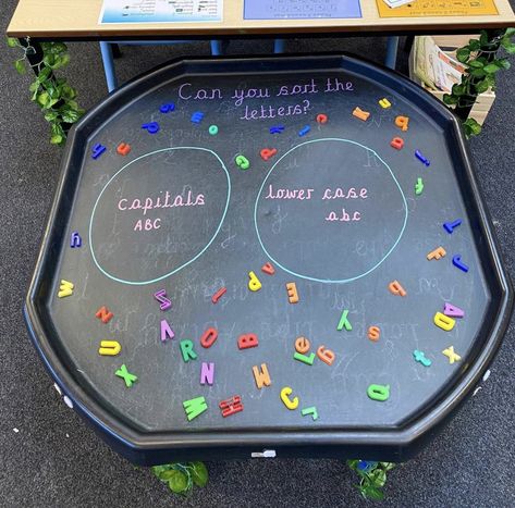 Ks1 Literacy Activities, Tuff Tray Ideas Eyfs Literacy, Letter Recognition Tuff Tray, Early Years Education Activities, Early Years Letter Activities, Tough Tray Ideas Literacy, Tuff Spot Ideas Year 1, Tuft Tray Ideas Year 1, Turf Tray Ideas Preschool