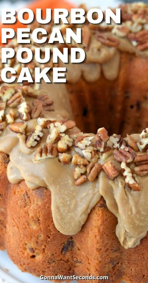 Bourbon Cake Recipe, Bourbon Pecans, Pecan Pound Cake, Homemade Bourbon, Bourbon Cake, Cake Bundt, Sweet Bourbon, Bourbon Glaze, Boozy Desserts