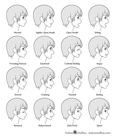 Facial Expressions Side View, Side Profile Reference Expressions, Side Profile Smile Drawing Anime, Side Face Expressions Drawing, How To Draw Side Profile Chibi, Side Profile Talking Reference, Side Face Expressions, Side Profile Facial Expressions, Side Profile Emotion Reference