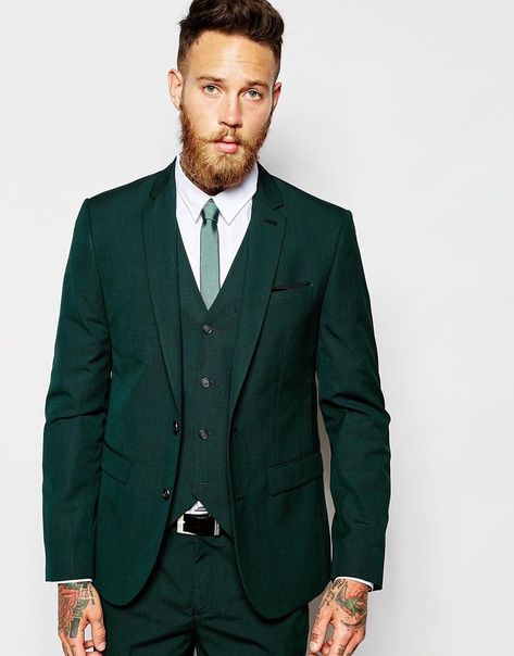 Forest green suit and pastel sage tie Dark Green Suit Men, Forest Green Suit, Dark Green Suit, Green Suits, Green Suit Men, Men Suits Wedding, Mens Wearhouse, Suits Men, Green Suit