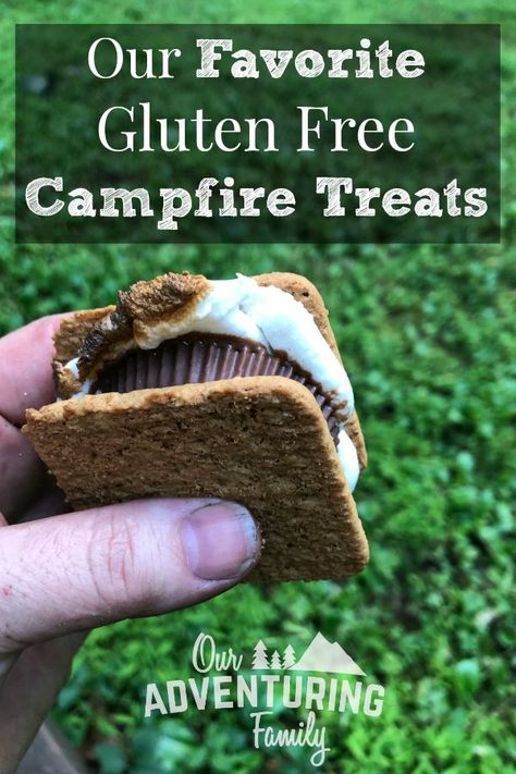 Think you can't eat s'mores because you have to eat gluten free? Think again! I shared some of our favorite sweet and savory gluten-free campfire treats, including s’mores, at ouradventuringfamily.com. Gluten Free Bonfire Food, Gluten Free Campfire Food, Gluten Free Camping, Gluten Free Smores, Bonfire Food, Schar Gluten Free, Gluten Free Substitutes, Campfire S'mores, Smore Recipes