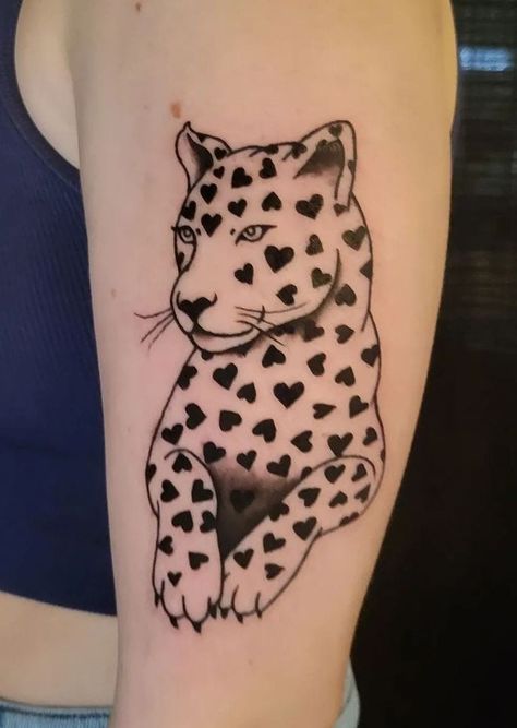 Leopard With Heart Spots Tattoo, Leopard Knee Tattoo, Cheetah Heart Tattoo, Heart Jaguar Tattoo, Heart Leopard Tattoo, Tigres Tattoo, Cheetah Print Tattoo, Leopard Print Tattoo, Cheetah Print Tattoos