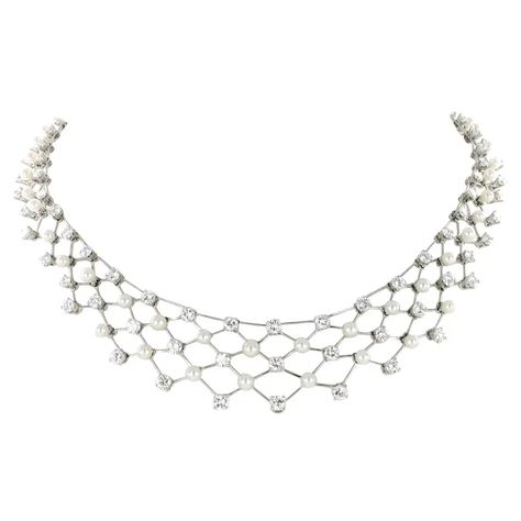 For Sale on 1stDibs - This delicate and flexible handcrafted platinum necklace is set with 95 brilliant-cut diamonds of G/H colour and vs clarity, total weight approximately 1stdibs Jewelry, Buccellati Necklace, Alexandra Breckenridge, Dr Jewelry, Fashion Figure Templates, Platinum Necklace, Dress Reference, Jewerly Ring, Akoya Pearl Necklace