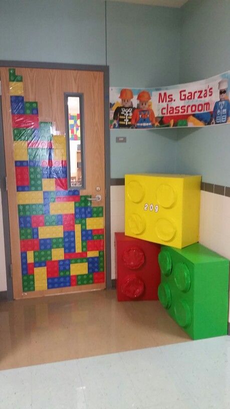 Lego Hallway Decorations, Lego Theme Classroom Decor, Lego Classroom Door, Preschool Room Decor, Lego School, Lego Classroom Theme, Lego Classroom, School Dance Themes, Childrens Ministry Decor