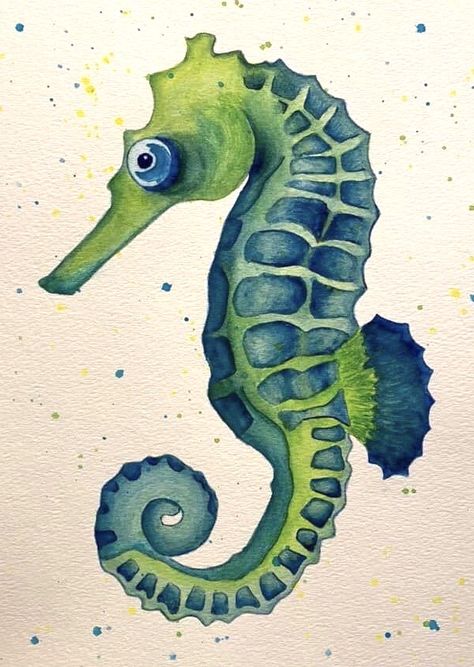 Seahorse Watercolor, Marine Life Drawing, Marine Life Art, Seahorse Art, Watercolor Paintings Of Animals, Sea Life Art, Realistic Drawings, Art Challenge, Fish Art