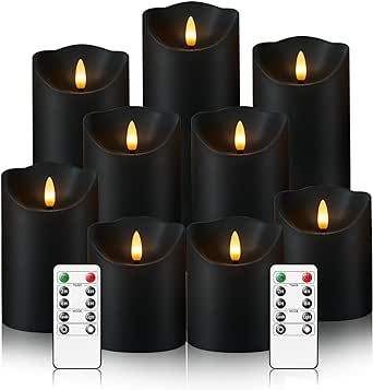 Nimiko Flameless Candles with Remote, Battery Operated Flickering Flameless Candles, LED Candles with Timer 2/4/6/8H, with Realistic LED Candles Set of 9 (D3 x H 3" 4" 5" 6" 7") (black) Candles Halloween, Indoor Lanterns, Gothic Candles, Fake Candles, Halloween Candle, Led Pillar Candle, Traditional Candles, Battery Operated Candles, Flickering Candles