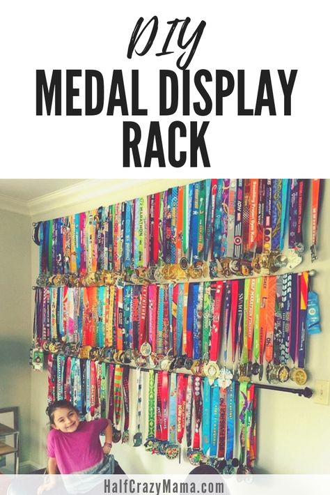 DIY Medal Rack Ideas | how to display medals | runner medals | marathon medal display | running | fitness goals | fitness motivation | running inspiration Gymnastics Medal Display Ideas Diy, Dance Ribbon Display Ideas, Race Bibs Display Ideas, Running Bib Display, Diy Medal, Gymnastics Medal Display, Display Rack Ideas, Display Medals, Race Medal Displays