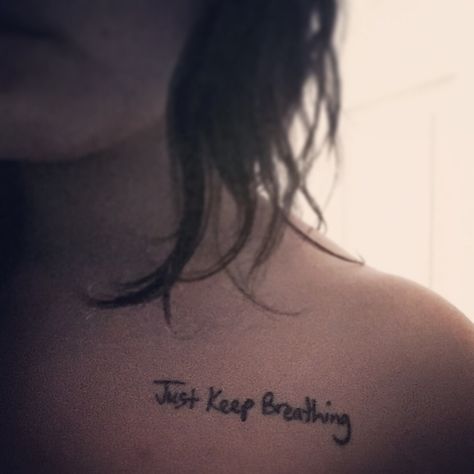 So I met Travis Clark of We The Kings back in 2014 and he wrote out my tattoo for me. Just keep breathing. Just Keep Breathing Tattoo, Keep Breathing Tattoo, Breathing Tattoo, Batman Symbol Tattoos, Just Keep Breathing, Keep Breathing, We The Kings, Batman Symbol, My Tattoo