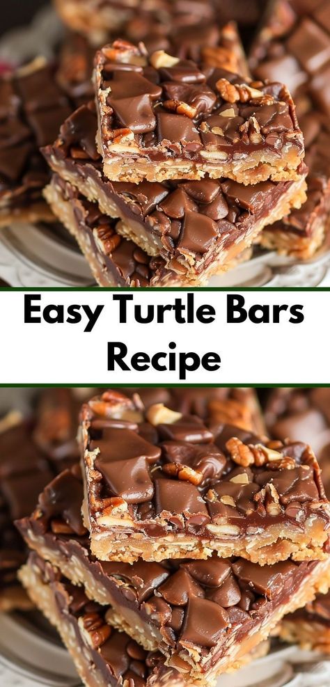 Need dessert recipes? Check this! This easy turtle bars recipe is perfect for quick and easy dessert recipes. A no baking dessert ideal for family dinners. Turtle Bars Recipe, Baking Dessert Recipes, Quick And Easy Dessert Recipes, Turtle Bars, Dessert Bar Recipe, Candy Recipes Homemade, Sugar Cookie Dough, Yummy Chicken Recipes, Baked Dessert Recipes