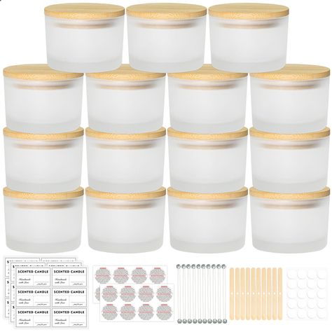 PRICES MAY VARY. CANDLE MAKING SUPPLIES: The kit includes 15 wide-mouth candle making jars with lids, 20 candle wicks kit, 18 candle stickers and 16 candle warning labels. Suitable for DIY homemade candle starters and candle business. HIGH QUALITY & EASY CLEAN: Our candle containers have a thickened glass bottom and glass walls of 0.14”, making them heat-resistant, strong, not easily breakable, and reusable. Additionally, glass candle jars are dishwasher safe and easy to clean by hand. SAFE NATU Candle Packaging Ideas, Candle Making Jars, Candle Decorating, Candle Vessels, Empty Candle Jars, Candle Wicks, Homemade Candle, Empty Candle, Diy Candles Homemade