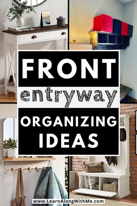 Is your front entryway disappearing under piles of shoes and coats? Here are some front entryway ideas to help get your foyer tidy and organized. From shoe storage racks to hooks that make the most of vertical space, I think you'll find at least a couple ideas on this list to help you out. Will all the ideas work in your home? No. (Some don't work at my house either because of our small split-level entryway.) But I think one of these front entryway ideas will work. Entryway Ideas For Coats And Shoes, Small Entryway Coat And Shoe Storage, Entryway Winter Organization, Front Door Storage Ideas, Kids Entryway Organization, Split Entry Decor, Front Entrance Storage, Entry Organization Ideas, Small Split Level Entryway Ideas