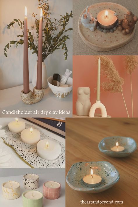 Air Clay Ideas, Beautiful Paper Crafts, Clay Project Ideas, Clay Candle Holders, Clay Candle, Paper Mache Clay, Diy Air Dry Clay, Air Dry Clay Projects, Pottery Workshop