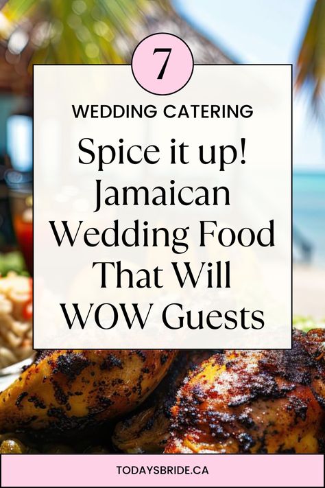 plan a Jamaican wedding menu that tantalizes the taste buds with these incredible ideas. Give them a culinary adventure that’ll have them dreaming of putting jerk sauce on everything long after the honeymoon ends Jamaican Menu Ideas, Carribean Wedding Food, Jamaican Wedding Food, Jamaican Wedding Ideas, Food Menu Wedding, Jamaican Wedding, Wedding Feast, British Wedding, Menu Wedding