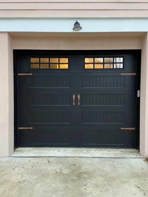 Carriage Style Garage, Garage Door Update, Brown Garage Door, Black Garage Door, Exterior Garage Door, Black Garage Doors, Carriage Style Garage Doors, Metal Garage Doors, Garage Door Colors