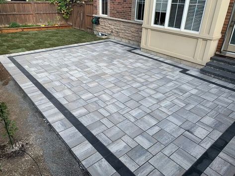 Concrete Patio Ideas to Choose from for your Compound Square Stone Patio Ideas, Grey Pavers Backyard, Paver Designs Patterns Backyard, Interlock Patio Backyard, Patio With Steps Down From House, Concrete Patio Ideas, Diy Patio Pavers, Home Backyard, Pavers Backyard