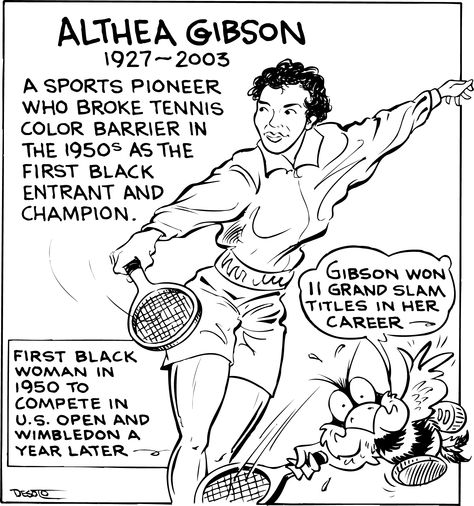 Syndicated Cartoon - Althea Gibson Althea Gibson, Door Decorating, Black Art Pictures, Sports Art, Badass Women, Us Open, Grand Slam, The Golden Age, Vintage Sports