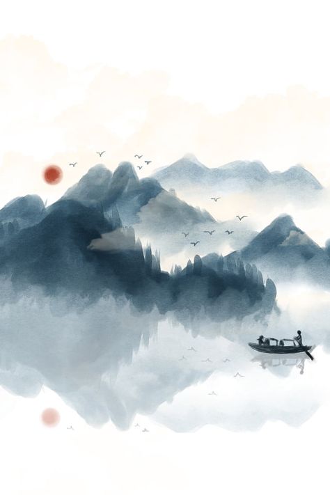 Meeting Background, Image Zen, Ink Landscape, Chinese Background, Japanese Ink Painting, Asian Landscape, Painting Background, Scene Wallpaper, Chinese Landscape Painting