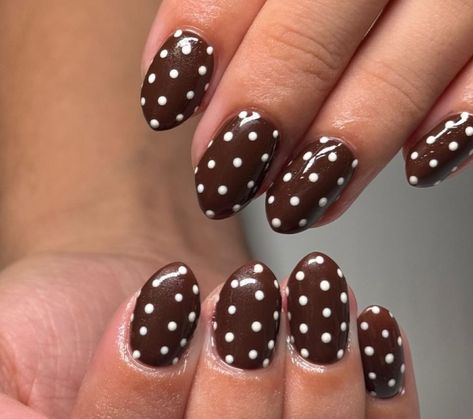 Brown Nails With Polka Dots, Cruise Nails, Dot Nails, Hawaii Trip, Summery Nails, Polka Dot Nails, Basic Nails, Her Nails, Oval Nails