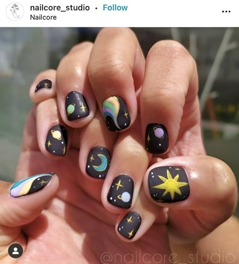 Moon Nail Art, Man Nails, Mix Match Nails, Trendy Nail Polish, Multicolored Nails, Natural Nail Designs, Witchy Nails, Space Nails, Hippie Nails