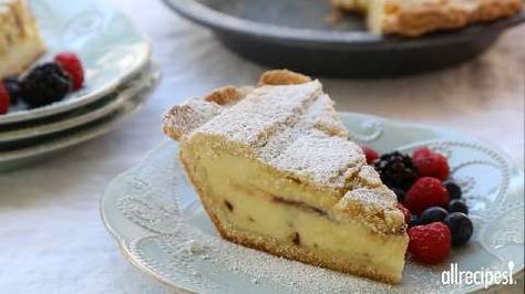 Ricotta Pie (Old Italian Recipe) Video Lydia Bastianich, Italian Ricotta Pie, Old Italian Recipes, Spicy Cake, Ricotta Pie, Ricotta Cheesecake, Homemade Custard, Sweet Pies, Custard Desserts