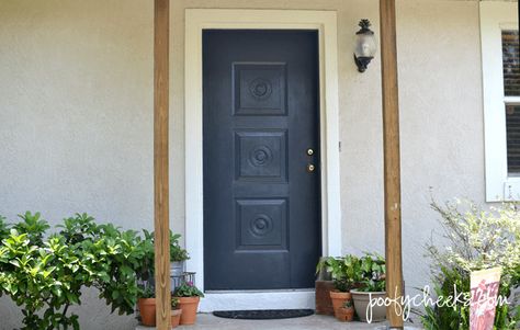 Painted Front Door Before and After - BEHR Poppy Seed Poppy Seed Behr Paint, Behr Poppy Seed Paint, Behr Poppy Seed, Behr Neutral Paint Colors, Painting The Front Door, Neutral Paint Colors Benjamin Moore, Painted Exterior Doors, Color Paints, Diy Shutters