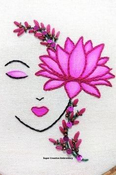 Lotus Flower Embroidery Pattern, Lotus Embroidery Pattern, Lotus Embroidery Motifs, Embroidery Videos For Beginners, Simple Embroidery Designs Drawings, Embroidery Motifs Design, Lotus Flower Line Art, Lotus Embroidery Design, Hand Embroidery Patterns Letters