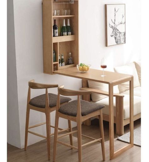 Dining Corner Ideas Small Spaces, Mini Bar Kitchen, Mini Bar Ideas Small Spaces, Balcon Mic, Modern Bar Table, Wooden Bar Table, Model Dapur, Kitchen Bar Table, Desain Pantry