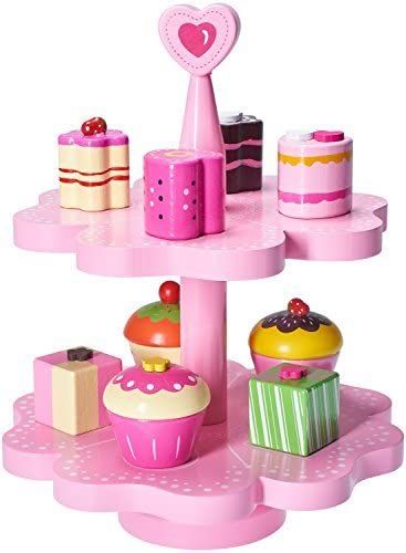 Sweet Tooth Toys: Dragon Drew Kids Pink Wood Play Cake Stand Set for Girls – 10 Piece Magnetic Wooden Playtime Toy Set with Assorted Cupcakes, Cakes, Desserts – SPG Family Adventure Network Cake Stand Set, Wooden Cake Stands, Pretend Food, Tea Party Food, Dessert Set, Wooden Cake, Ideal Toys, Toy Food