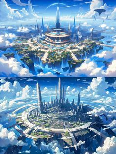 Cloud City Concept Art, Fantasy Water City, Floating City Concept Art, Cloud City, Floating City, Fantasy Castle, Fantasy City, Fantasy Places, Fantasy Map