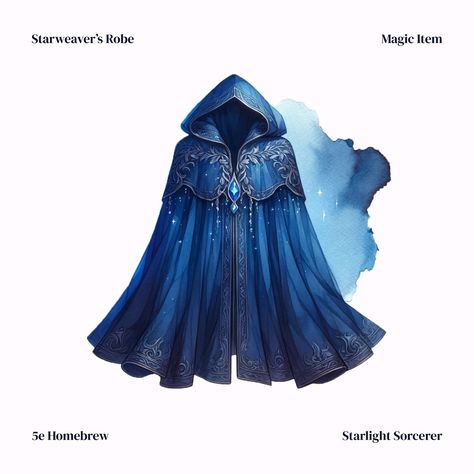 A connection to the celestial dance of the stars above! ✨ . . . #dnd5e #starweaver #robe #magicitem #dndhomebrew #stars #robes #spellcaster #starweaverrobe Magic Robes, Star Cloak, Dnd Homebrew, D D Items, Magic Items, Spell Caster, Original Characters, Fantasy Clothing, Home Brewing