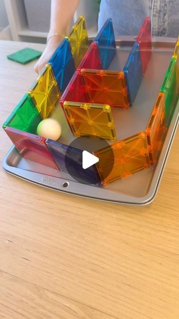 MAGNA-TILES® | Magnetic Tiles | Let’s create a cookie sheet maze! This fun MAGNA-TILES activity is a great way to incorporate a common household item into your playtim... | Instagram Magnetic Tiles Activities, Magnatiles Coin Run, Magna Tiles Ideas For Kids, Magnet Tiles Activities, Magnet Maze, Magnet Tile Activities, Magnetic Tile Marble Run, Older Kids Crafts, Magnetic Games