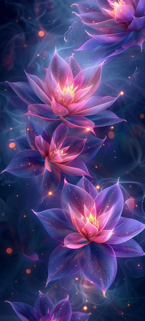 Blue And Purple Flowers Wallpaper, Àñīmê Wàīfū Wallpaper, Flower Wallpaper Laptop, Galaxy Flowers, Magical Flowers, Pretty Flowers Pictures, Elegant Background, Glowing Flowers, Lotus Flower Art