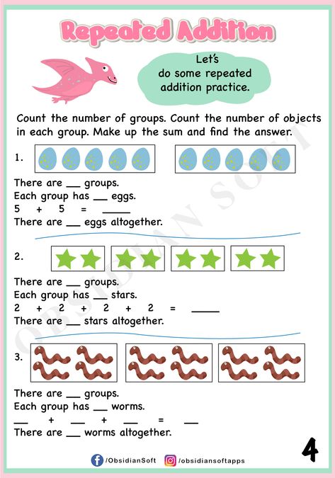 This is how you introduce multiplication to children. You have to relate it to repeated addition and groups of same number of things. Introduce Multiplication, Worksheets For Kids Math, Multiplication As Repeated Addition, Introduction To Multiplication, Repeated Addition Worksheets, Repeated Addition Multiplication, Math Worksheets For Kids, Money Math Worksheets, Printable Multiplication Worksheets