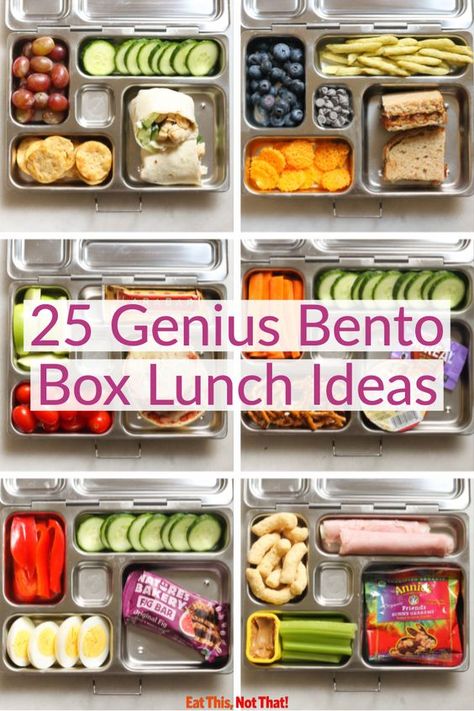 Healthy Bento Box Snacks, Heart Healthy Bento Boxes, Things To Put In Bento Boxes, Yum Box Lunch Ideas, Bento Box Shopping List, Quick And Easy Bento Box Ideas, Bento Box Lunch For Diabetics, Quick Bento Boxes, Snack Bento Box Ideas For Adults