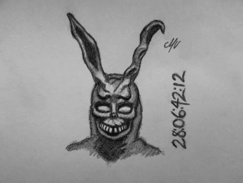 Donnie Darko Rabbit Tattoo, Donnie Darko Tattoo Frank, Donnie Darko Rabbit Drawing, Frank The Rabbit Drawing, Frank The Rabbit Tattoo, Donnie Darko Tattoo Ideas, Frank The Bunny Tattoo, Donnie Darko Painting, Donnie Darko Sketch