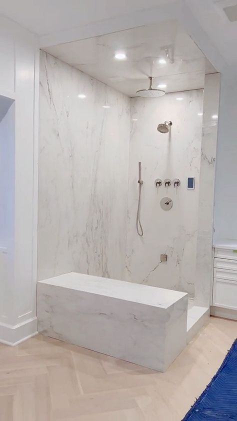 Slabs For Shower Walls, Quartz Bathroom Shower Wall, Quartz Shower Walls Walk In, Large Porcelain Shower Tiles, Porcelain Tile Shower Walls, Classic Bathroom Design Luxury, Quartz Shower Walls, Shower Slab Wall, Porcelain Shower Walls