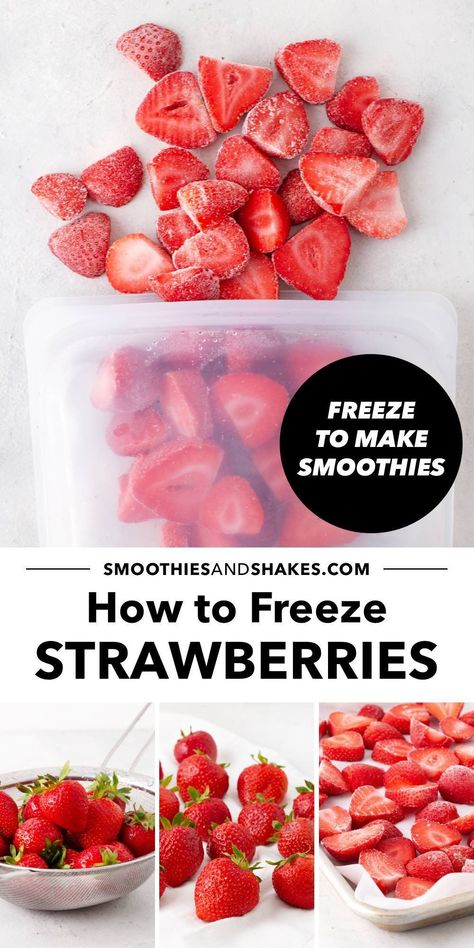 Freezing Food Guide, Strawberry Drink Recipes, Freeze Strawberries, Berry Smoothies, Freezing Strawberries, Freezer Smoothie Packs, Freezer Smoothies, Smoothie Recipes Strawberry, Fruit Health Benefits