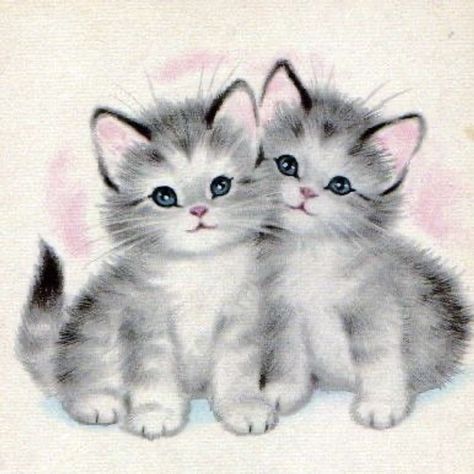 Kittens, Illustrations, Pink, Blue, White