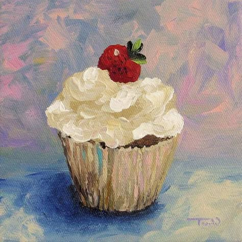 Cupcake Painting, Cupcake Illustration, Vintage Cupcake, Wayne Thiebaud, Cupcake Art, Painted Cakes, Daily Painting, Art Food, Cup Cakes