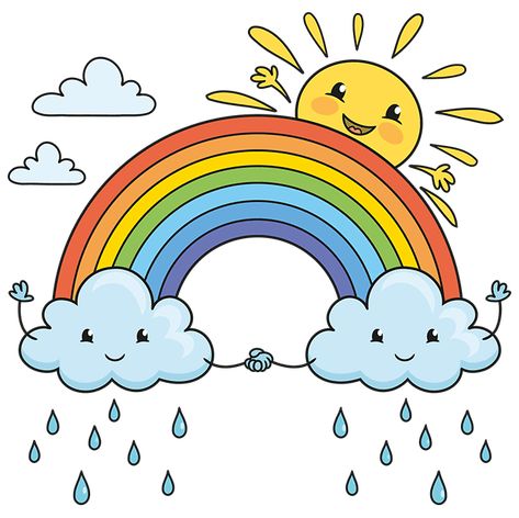 Rain Bow Drawing, Ukg Class Drawing, Easy Rainbow Drawing, How To Draw Rainbow, Drawing Ideas Easy Nature, Cute Clouds Drawing, Rainbow Drawing Aesthetic, Drawing Rainbow Ideas, How To Draw A Rainbow