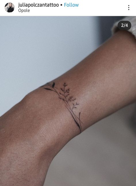 Women Tattoos Arm Classy, Dainty Colored Tattoos, Dainty Flower Bracelet Tattoo, Simple Classy Tattoos, Tiny Vine Tattoo, Elegant Arm Tattoos For Women, Delicate Nature Tattoo, Floral Tattoo Bracelet, Delicate Wrist Tattoo