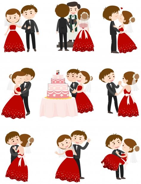 Wedding couple in different actions Free Vector Wedding Couple Stickers, Anniversary Stickers Free Printable, Wedding Anniversary Stickers, Couple Stickers For Scrapbook, Couple Stickers Printable, Wedding Stickers Printables, Cartoon Wedding Invitations, Couple Clipart, Valentines Day Drawing