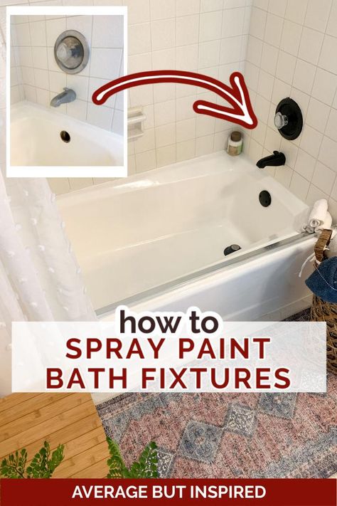 Learn how to spray paint a faucet or spray paint bath fixtures with a LASTING finish! The secret is in the prep and type of spray paint used. This actually works and lasts! Painted Bath Tub Diy, Painted Tub Bathtubs, Can You Paint A Bathtub, Can You Spray Paint Faucets, Tub Update Diy, Spray Paint Fixtures, Painting Bath Tub, Paint Bathroom Sink, Painting Tub