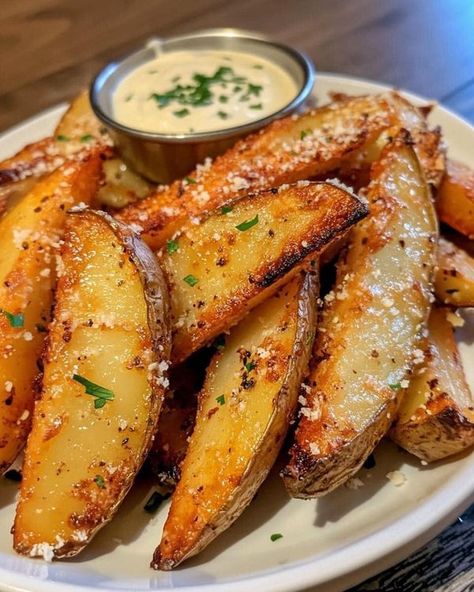 Ina Garten 🥧🍜 | Baked Garlic Parmesan Potato Wedges | Facebook Parmesan Potato Wedges Air Fryer, Baked Garlic Parmesan Potato Wedges, Garlic Parmesan Potato Wedges, Parmesan Potato Wedges, Parmesan Potato, Garlic Parmesan Potatoes, Potatoes Baked, Potato Wedges Baked, Parmesan Potatoes