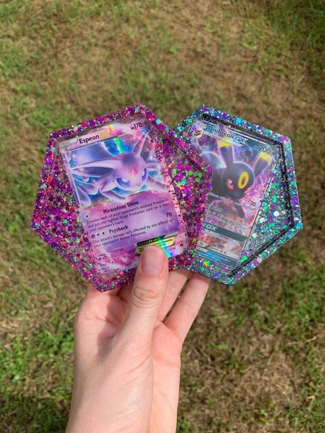 Custom Pokémon Card Resin Coasters: EX GX & Full Art | Etsy Pokemon Cards Legendary, Cool Pokemon Cards, Cute Coasters, Resin Coasters, Rainbow Glitter, Diy Resin Crafts, Pokemon Card, Cool Pokemon, Diy Resin